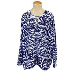 Chico's Blouse Women's XL Extra Large 16 Blue Geometric Long Sleeve Top Shirt